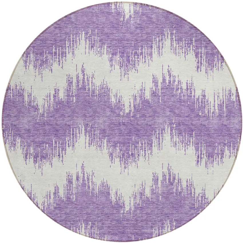 8' Purple And Ivory Round Chevron Washable Indoor Outdoor Area Rug Photo 2