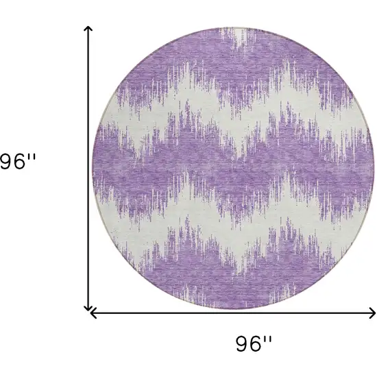 8' Purple And Ivory Round Chevron Washable Indoor Outdoor Area Rug Photo 3