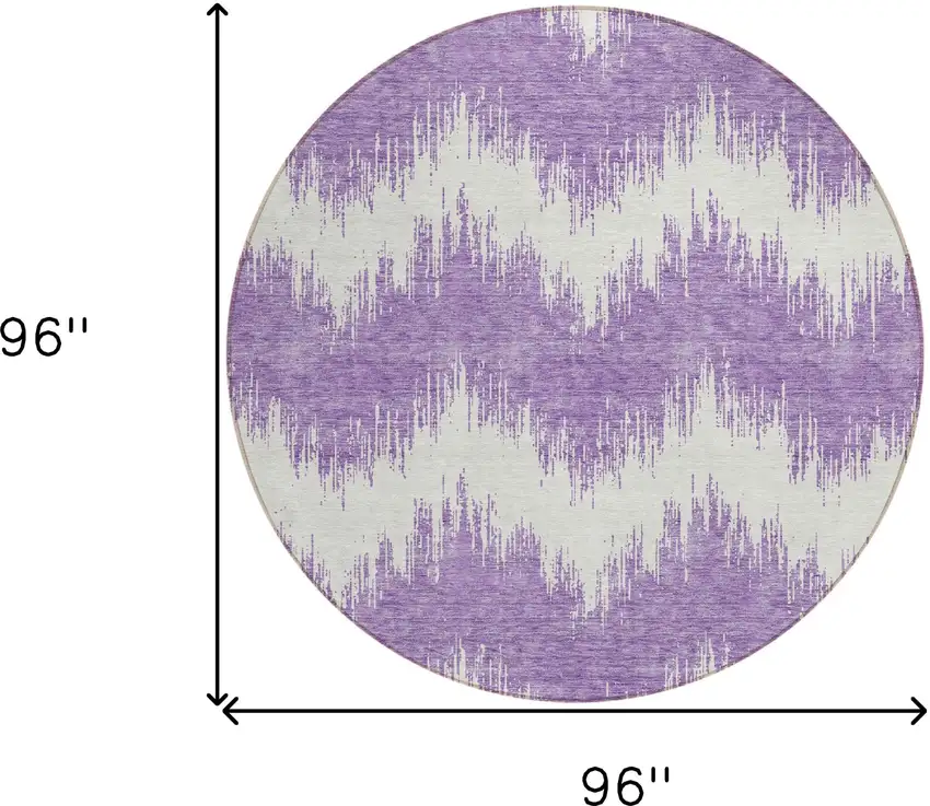 8' Purple And Ivory Round Chevron Washable Indoor Outdoor Area Rug Photo 3