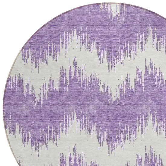 8' Purple And Ivory Round Chevron Washable Indoor Outdoor Area Rug Photo 4