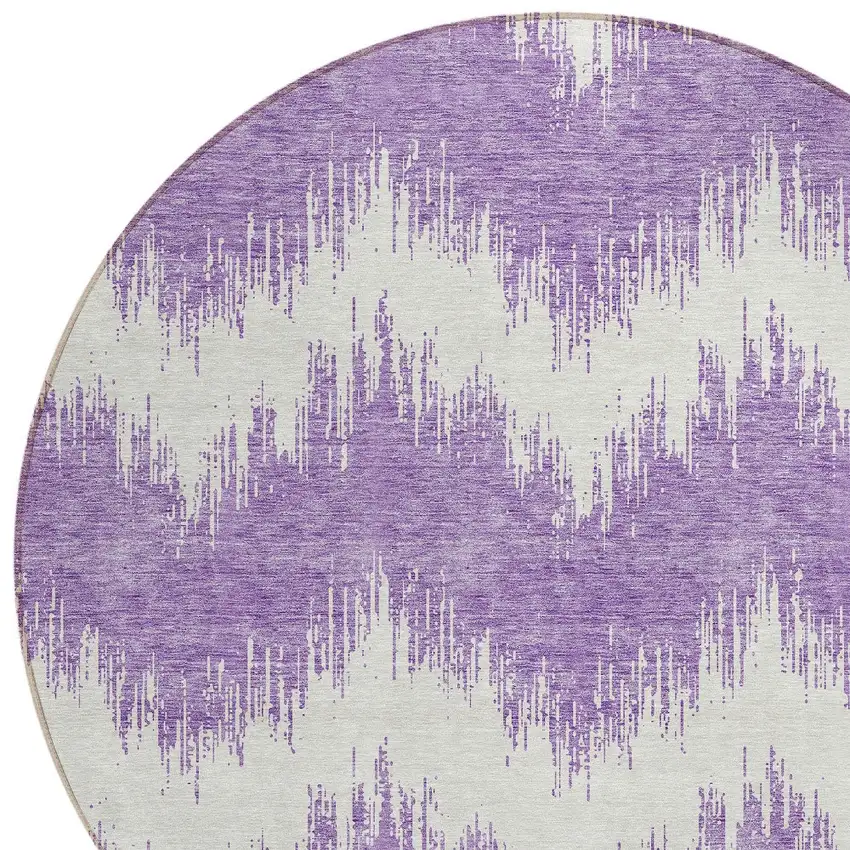 8' Purple And Ivory Round Chevron Washable Indoor Outdoor Area Rug Photo 4