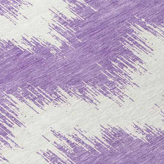 8' Purple And Ivory Round Chevron Washable Indoor Outdoor Area Rug Photo 8