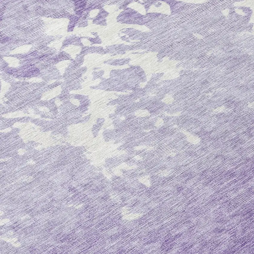 8' Purple And Ivory Round Damask Washable Indoor Outdoor Area Rug Photo 8