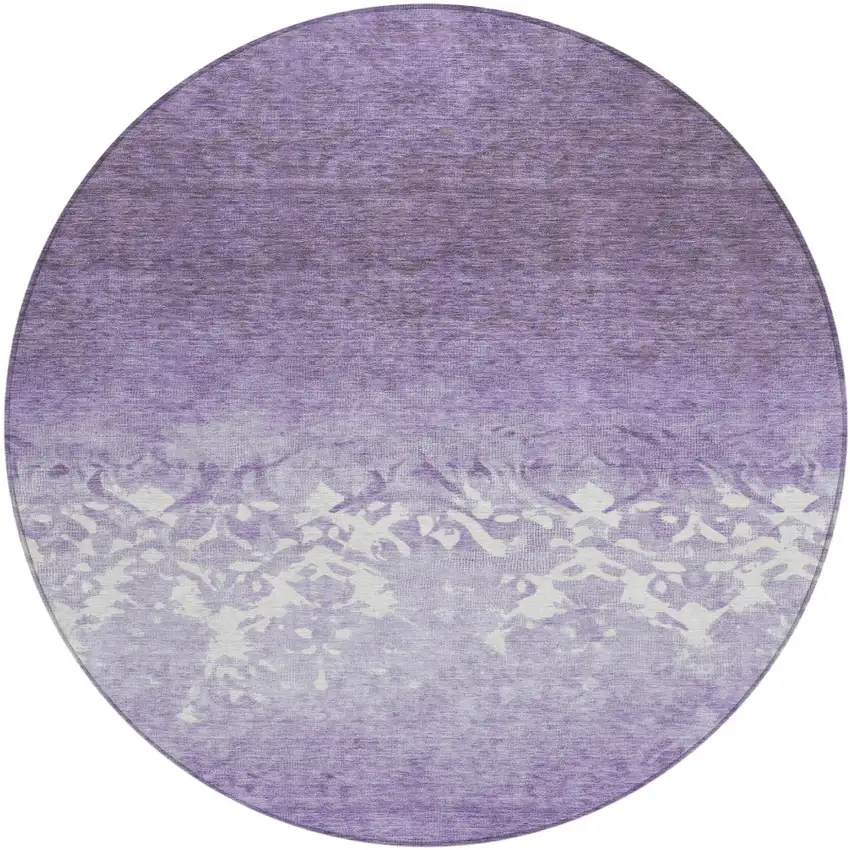 8' Purple And Ivory Round Damask Washable Indoor Outdoor Area Rug Photo 1