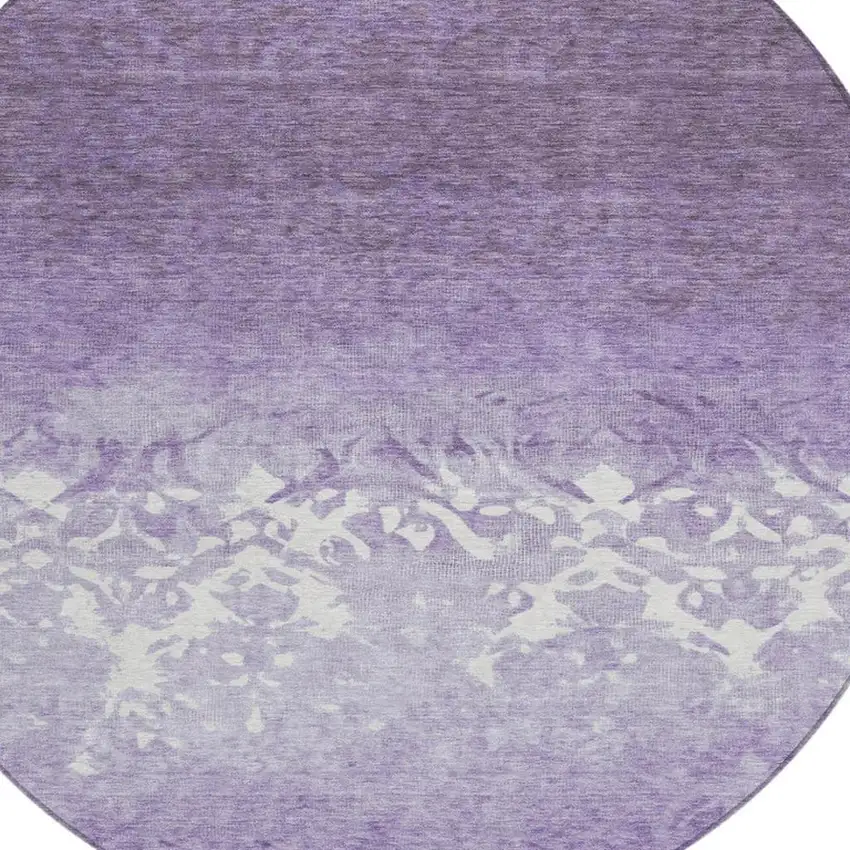 8' Purple And Ivory Round Damask Washable Indoor Outdoor Area Rug Photo 4