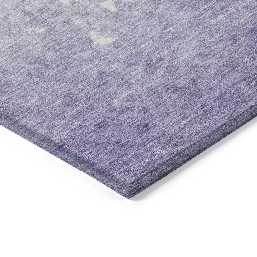 8' Purple And Ivory Round Damask Washable Indoor Outdoor Area Rug Photo 7