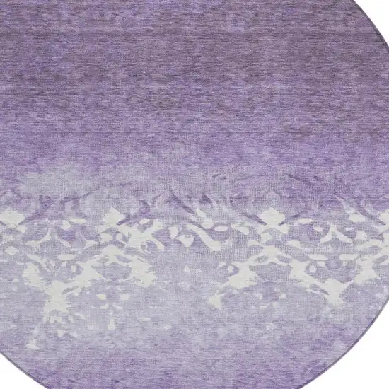 8' Purple And Ivory Round Damask Washable Indoor Outdoor Area Rug Photo 8