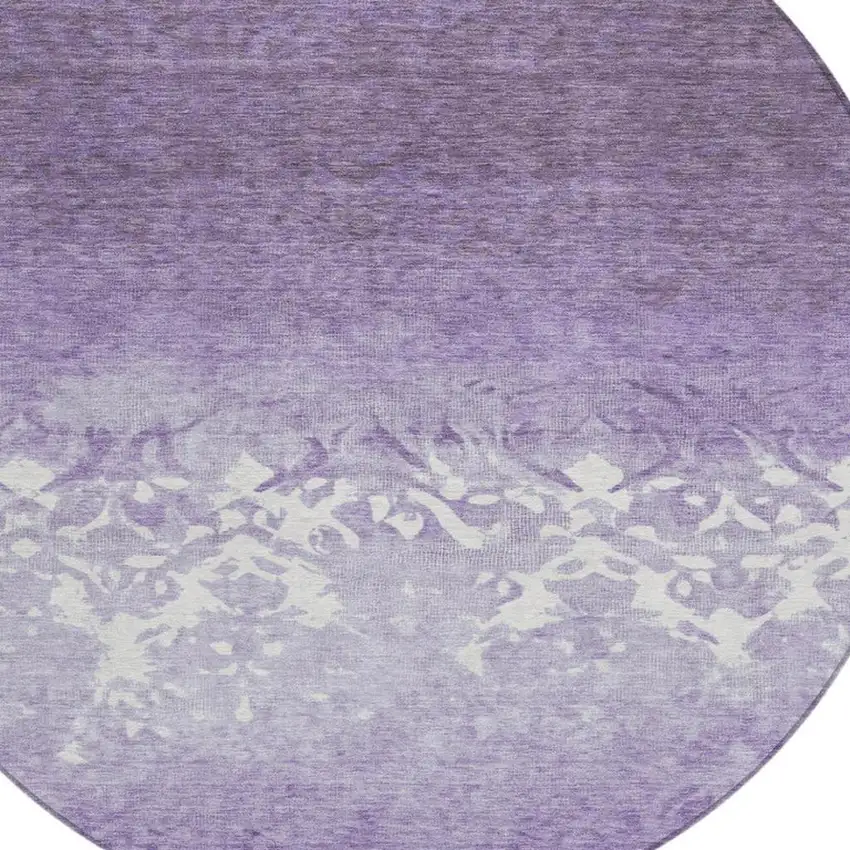 8' Purple And Ivory Round Damask Washable Indoor Outdoor Area Rug Photo 8