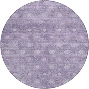 Photo of 8' Purple And Ivory Round Floral Washable Indoor Outdoor Area Rug