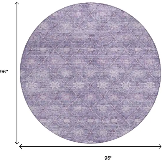 8' Purple And Ivory Round Floral Washable Indoor Outdoor Area Rug Photo 9