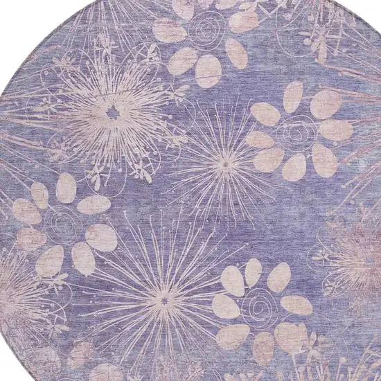 8' Purple And Ivory Round Floral Washable Indoor Outdoor Area Rug Photo 6