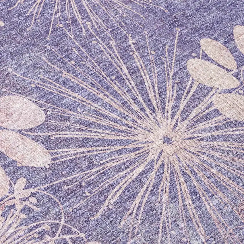 8' Purple And Ivory Round Floral Washable Indoor Outdoor Area Rug Photo 7