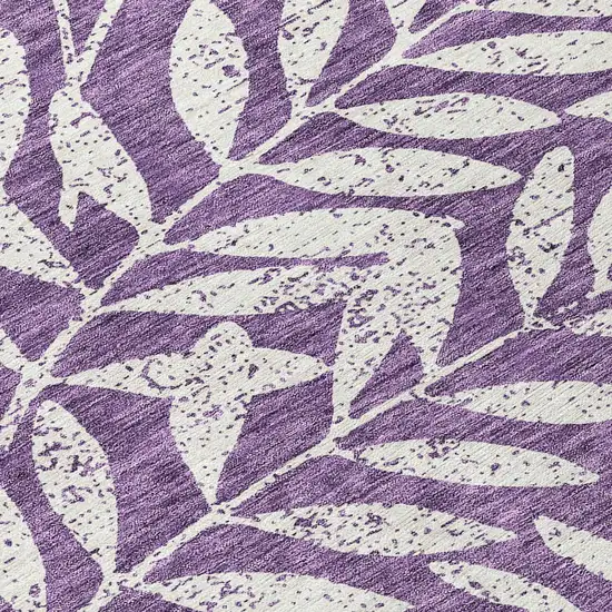 8' Purple And Ivory Round Floral Washable Indoor Outdoor Area Rug Photo 8