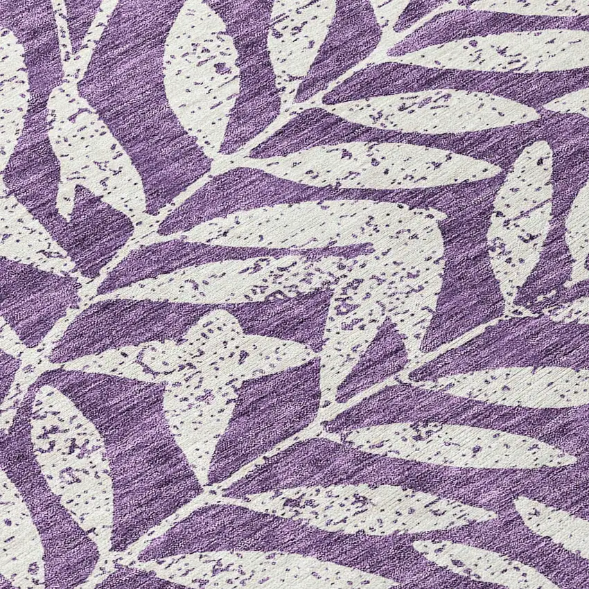 8' Purple And Ivory Round Floral Washable Indoor Outdoor Area Rug Photo 8