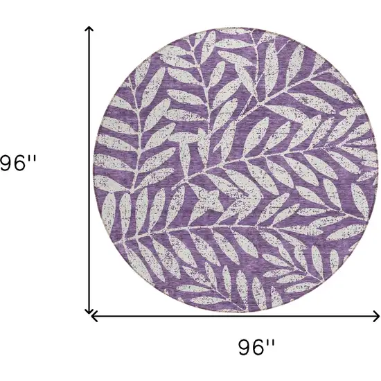 8' Purple And Ivory Round Floral Washable Indoor Outdoor Area Rug Photo 3