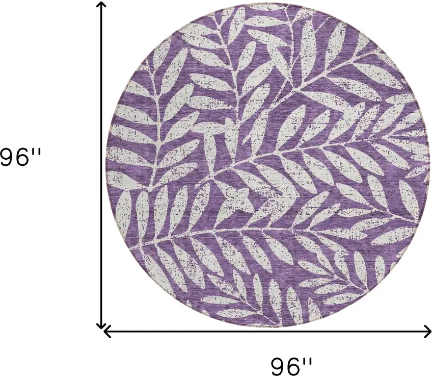 8' Purple And Ivory Round Floral Washable Indoor Outdoor Area Rug Photo 3