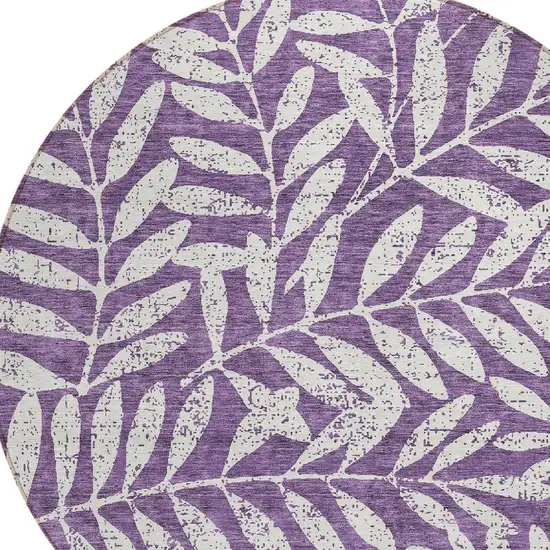 8' Purple And Ivory Round Floral Washable Indoor Outdoor Area Rug Photo 4