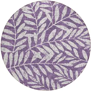 Photo of 8' Purple And Ivory Round Floral Washable Indoor Outdoor Area Rug