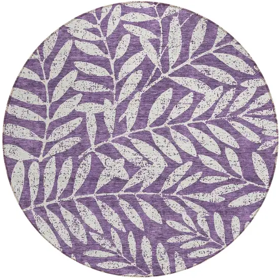 8' Purple And Ivory Round Floral Washable Indoor Outdoor Area Rug Photo 5