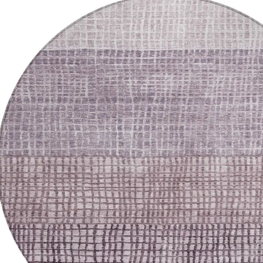 8' Purple And Ivory Round Geometric Washable Indoor Outdoor Area Rug Photo 8