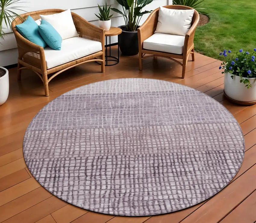8' Purple And Ivory Round Geometric Washable Indoor Outdoor Area Rug Photo 2