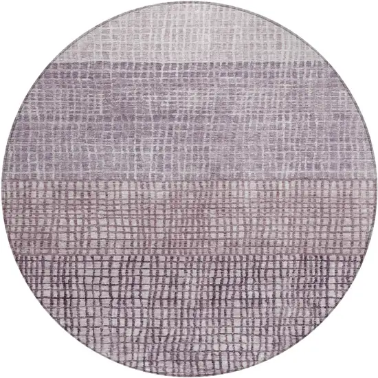 8' Purple And Ivory Round Geometric Washable Indoor Outdoor Area Rug Photo 1
