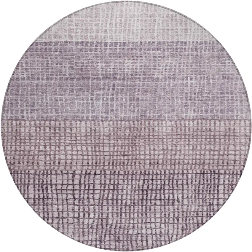 8' Purple And Ivory Round Geometric Washable Indoor Outdoor Area Rug Photo 1