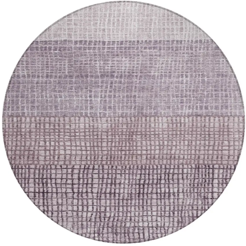 8' Purple And Ivory Round Geometric Washable Indoor Outdoor Area Rug Photo 3
