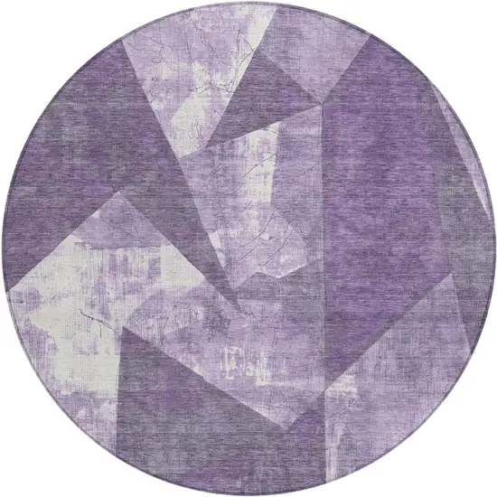 8' Purple And Ivory Round Geometric Washable Indoor Outdoor Area Rug Photo 1