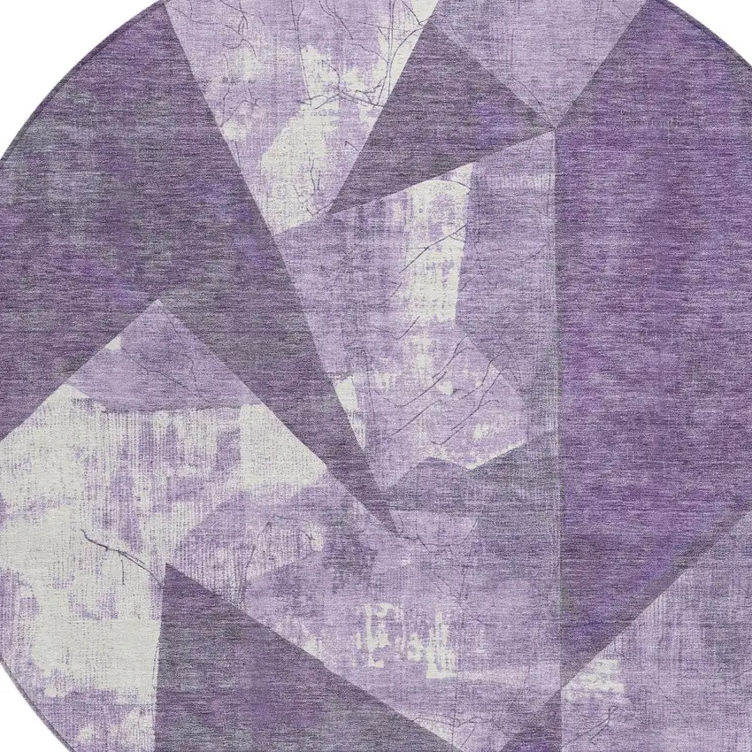 8' Purple And Ivory Round Geometric Washable Indoor Outdoor Area Rug Photo 8
