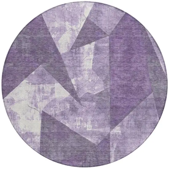 8' Purple And Ivory Round Geometric Washable Indoor Outdoor Area Rug Photo 3