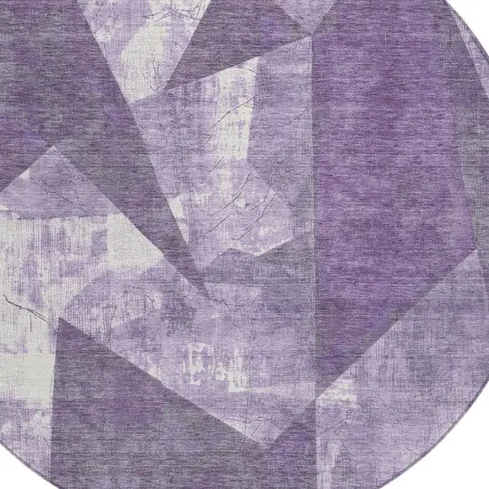 8' Purple And Ivory Round Geometric Washable Indoor Outdoor Area Rug Photo 4
