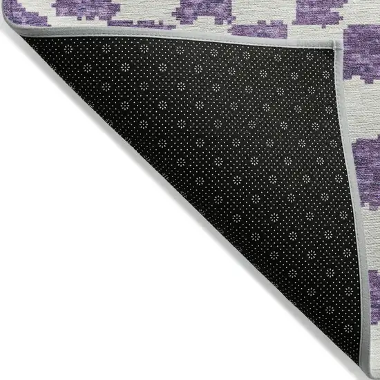 8' Purple And Ivory Round Geometric Washable Indoor Outdoor Area Rug Photo 9