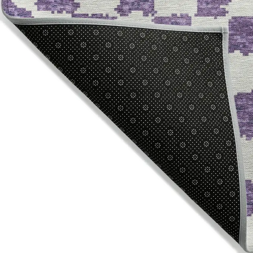 8' Purple And Ivory Round Geometric Washable Indoor Outdoor Area Rug Photo 9