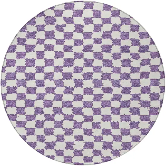 8' Purple And Ivory Round Geometric Washable Indoor Outdoor Area Rug Photo 3