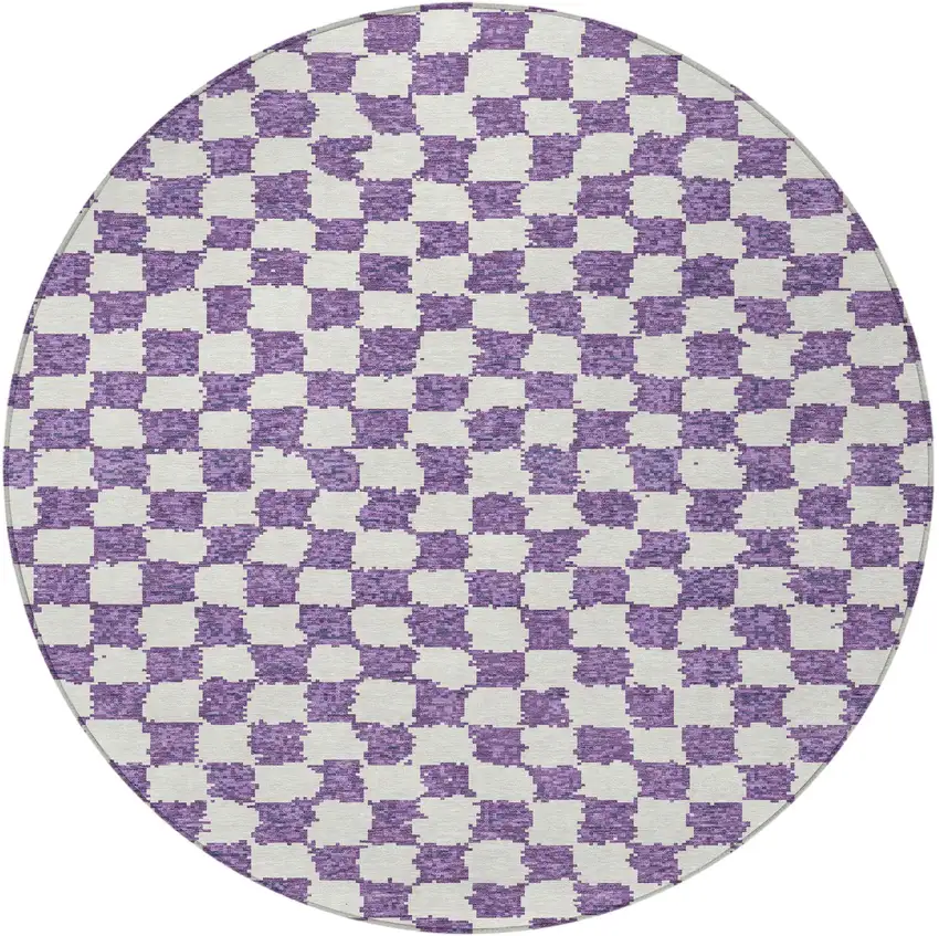8' Purple And Ivory Round Geometric Washable Indoor Outdoor Area Rug Photo 3