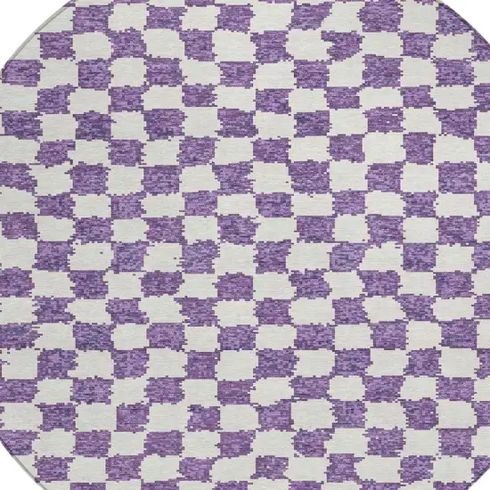8' Purple And Ivory Round Geometric Washable Indoor Outdoor Area Rug Photo 8