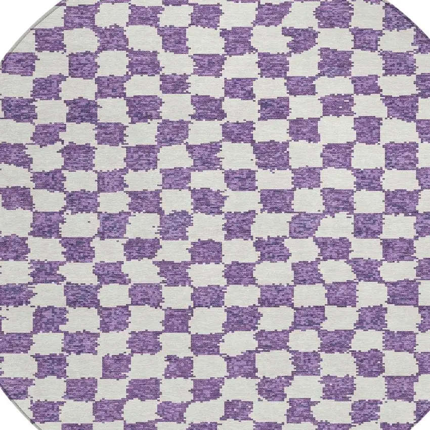 8' Purple And Ivory Round Geometric Washable Indoor Outdoor Area Rug Photo 8