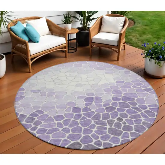 8' Purple And Ivory Round Geometric Washable Indoor Outdoor Area Rug Photo 2