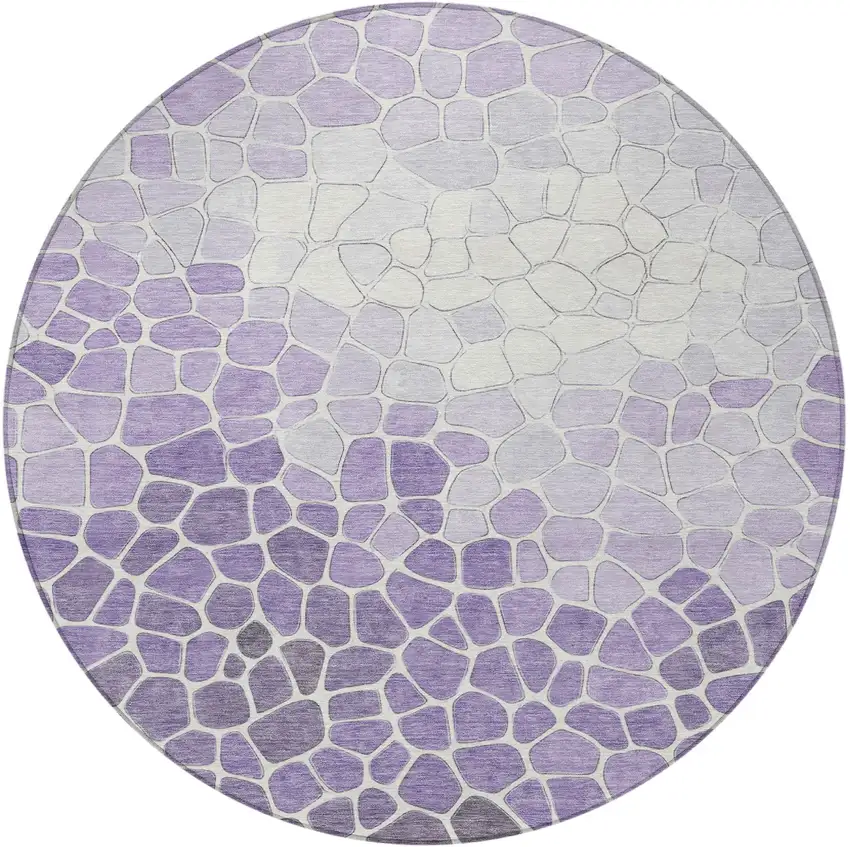 8' Purple And Ivory Round Geometric Washable Indoor Outdoor Area Rug Photo 3