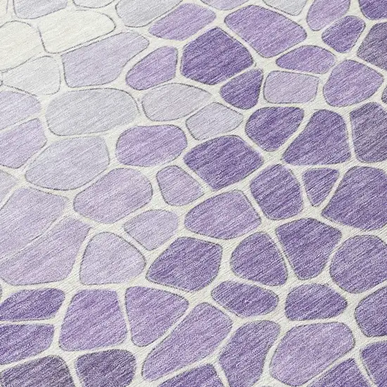 8' Purple And Ivory Round Geometric Washable Indoor Outdoor Area Rug Photo 9