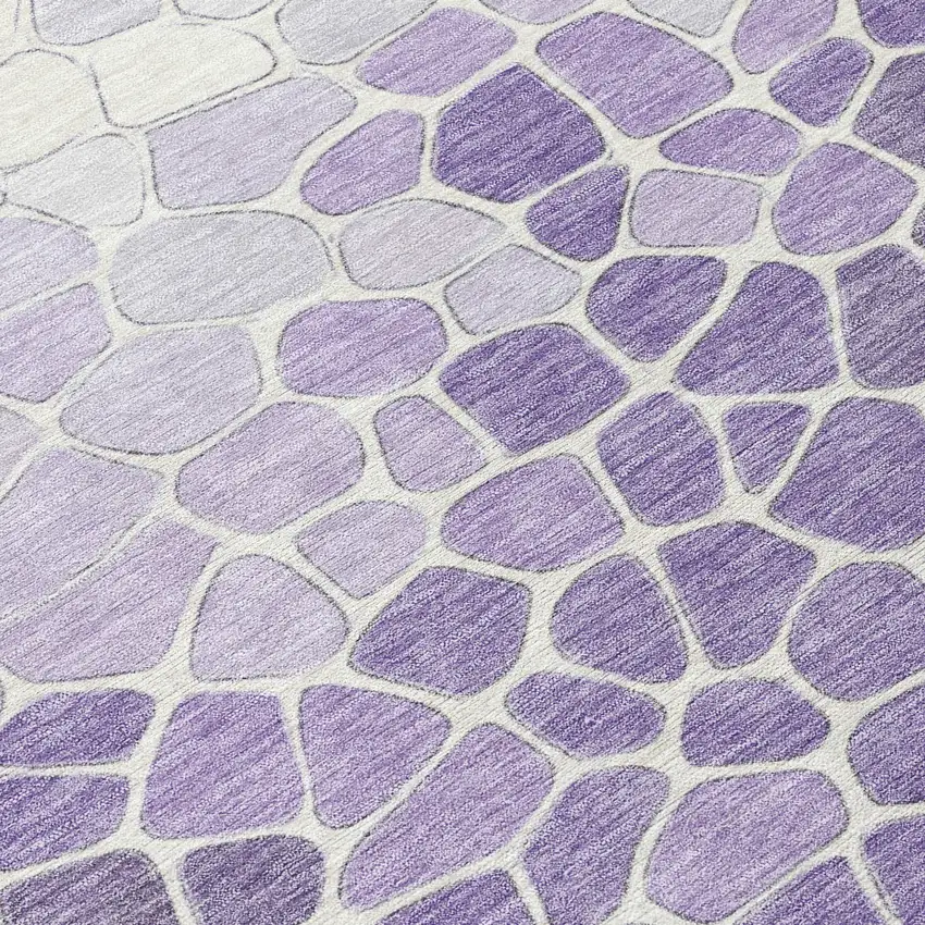 8' Purple And Ivory Round Geometric Washable Indoor Outdoor Area Rug Photo 9