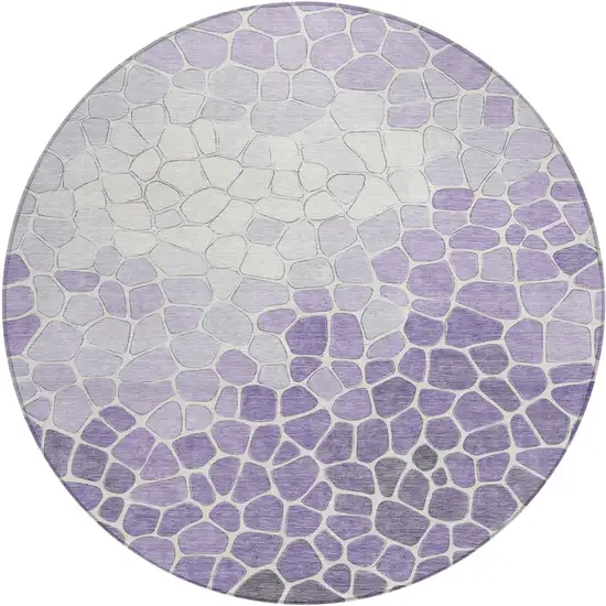 8' Purple And Ivory Round Geometric Washable Indoor Outdoor Area Rug Photo 1