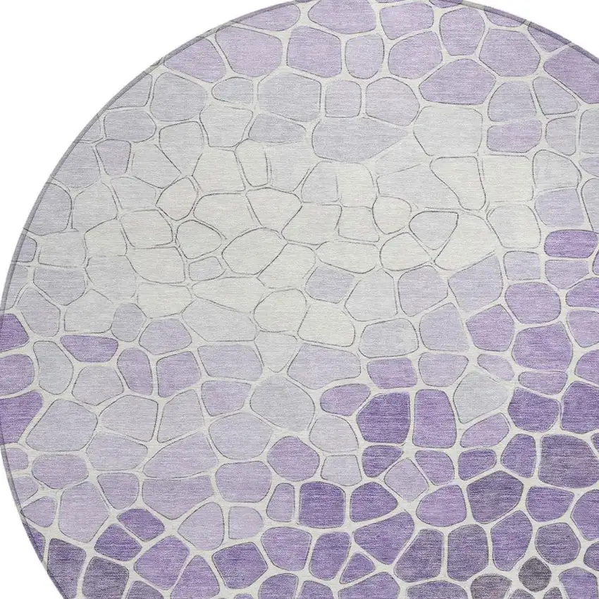 8' Purple And Ivory Round Geometric Washable Indoor Outdoor Area Rug Photo 5