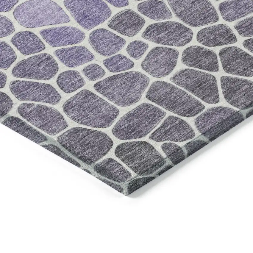 8' Purple And Ivory Round Geometric Washable Indoor Outdoor Area Rug Photo 4