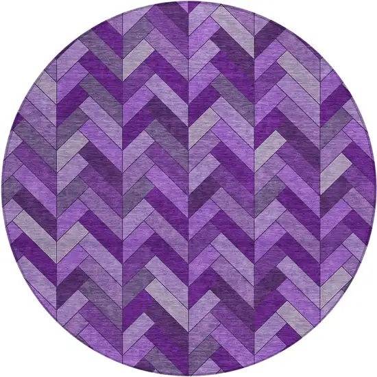 8' Purple And Ivory Round Geometric Washable Indoor Outdoor Area Rug Photo 2