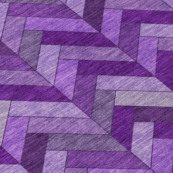 8' Purple And Ivory Round Geometric Washable Indoor Outdoor Area Rug Photo 9