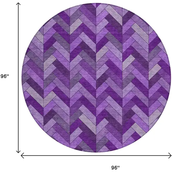 8' Purple And Ivory Round Geometric Washable Indoor Outdoor Area Rug Photo 3