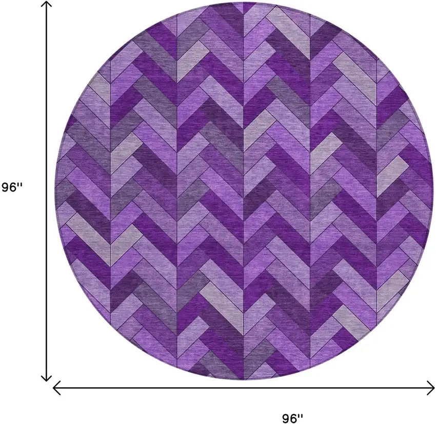 8' Purple And Ivory Round Geometric Washable Indoor Outdoor Area Rug Photo 3