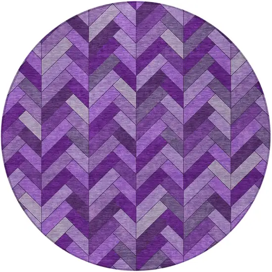8' Purple And Ivory Round Geometric Washable Indoor Outdoor Area Rug Photo 4